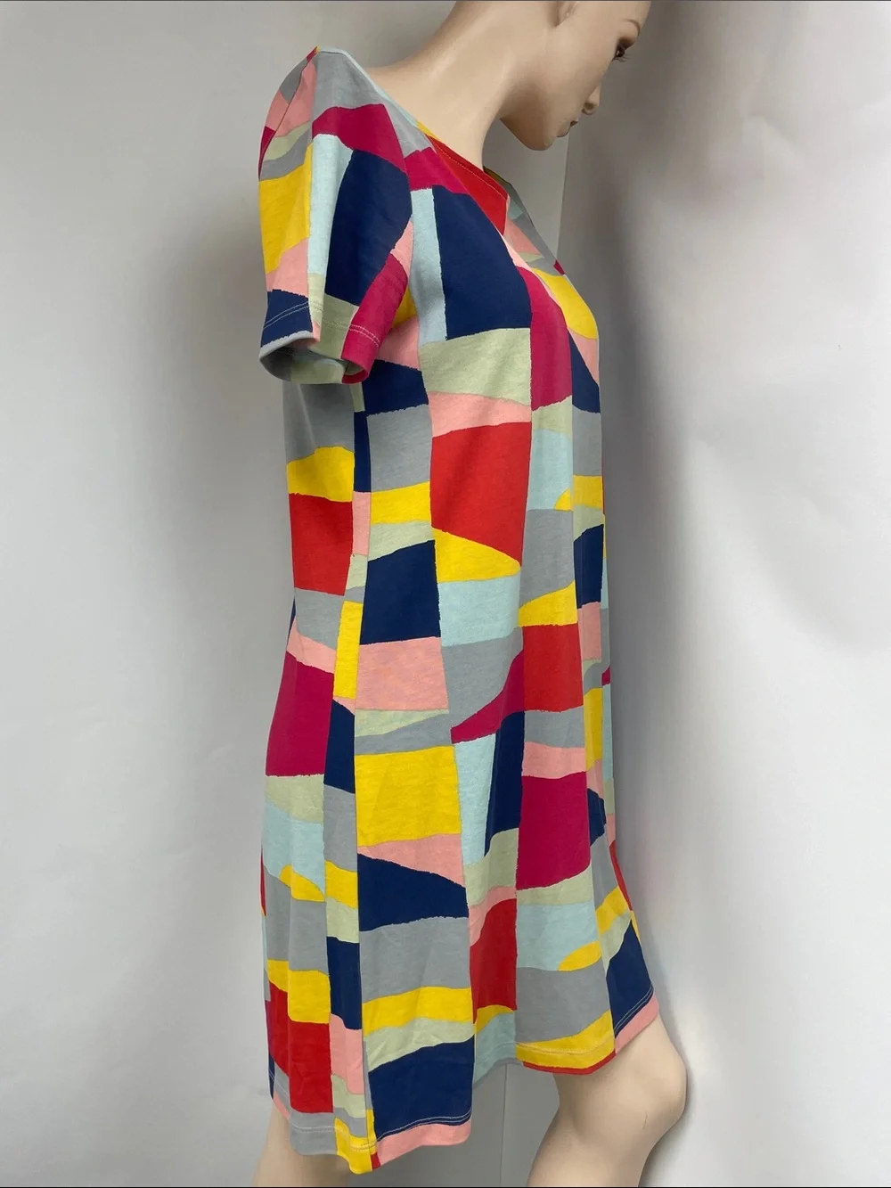 Tory Burch Colorblock Geometric Shift Mini Dress in Red, Yellow, Navy, Pink